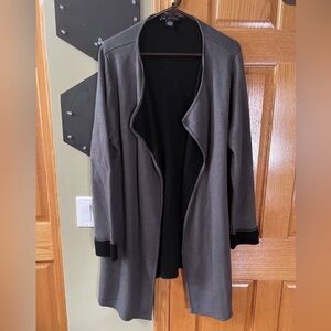 Joan Vass Black and Gray Long Open Cardigan